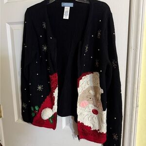 Classic Elements Black Santa Sweater with Festive Design EUC
